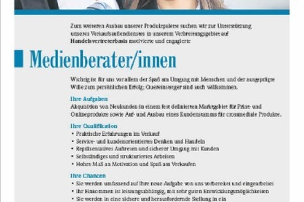 Stellenanzeige: Badischer Verlag sucht Medienberater/innen