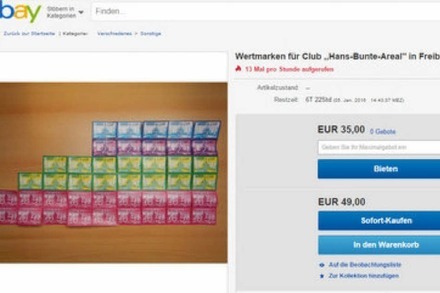Auf Ebay versteigert jemand "Hans Bunte"-Wertmarken im Wert von 59 Euro für momentan 35 Euro
