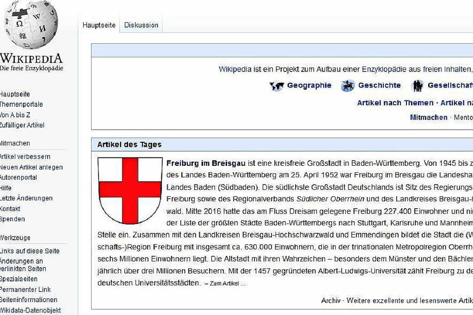 Startseitenfame für Freiburg. (Foto: Screenshot)
