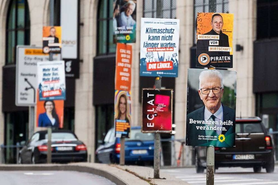 Es ist Wahlkampf in Baden-Württemberg: Wahkplakate in Stuttgart. Die Bürgerinnen und Bürger wählen am kommenden Sonntag, 14. März, einen neuen Landtag. (Foto: Marijan Murat (dpa))
