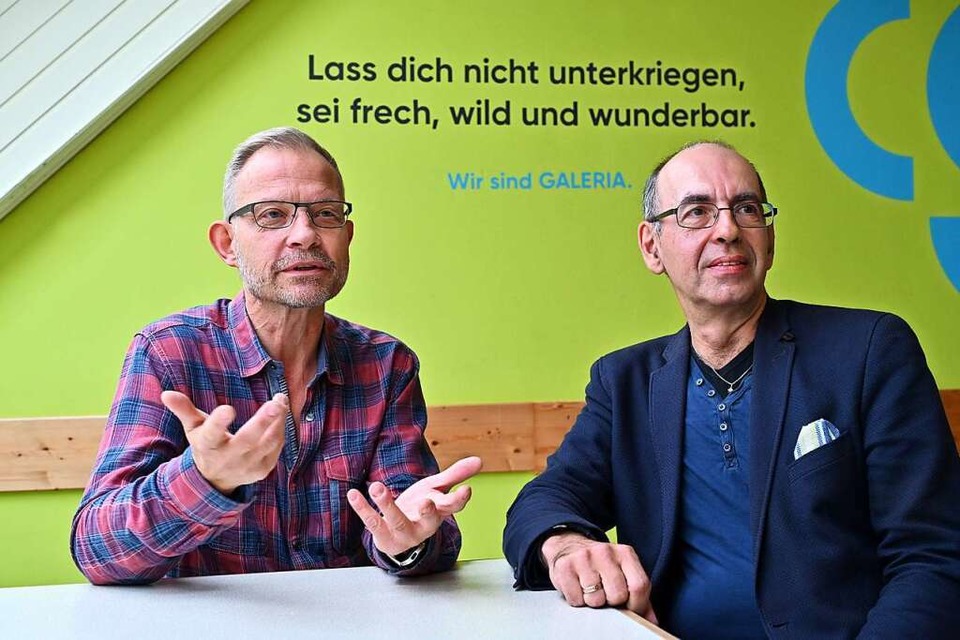 Guido Lehmann (links) und Johannes Kempter sind Betriebsratsvorsitzende bei Galeria Karstadt Kaufhof. (Foto: Thomas Kunz)